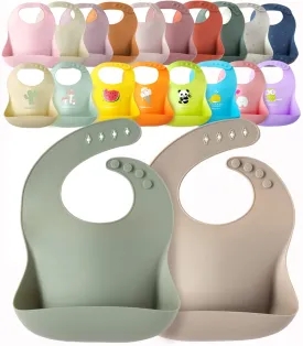 2-Pack Waterproof Silicone Baby Bib Lightweight Comfortable Easy-Wipe Clean (Sea Shell/Seafoam Green, Large)