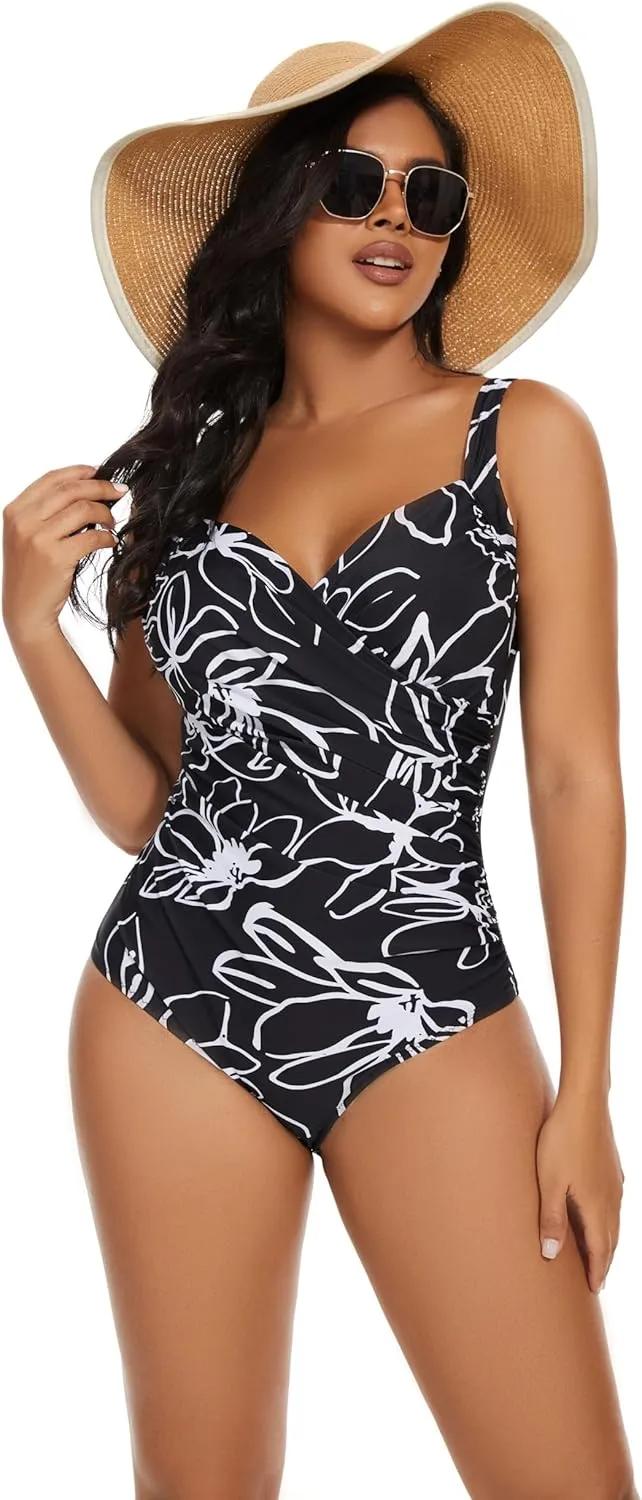 Aqua Regina Plus Size Swimsuit for Women One Piece Bathing Suit Ruched Tummy Control Adjustable Swimwear