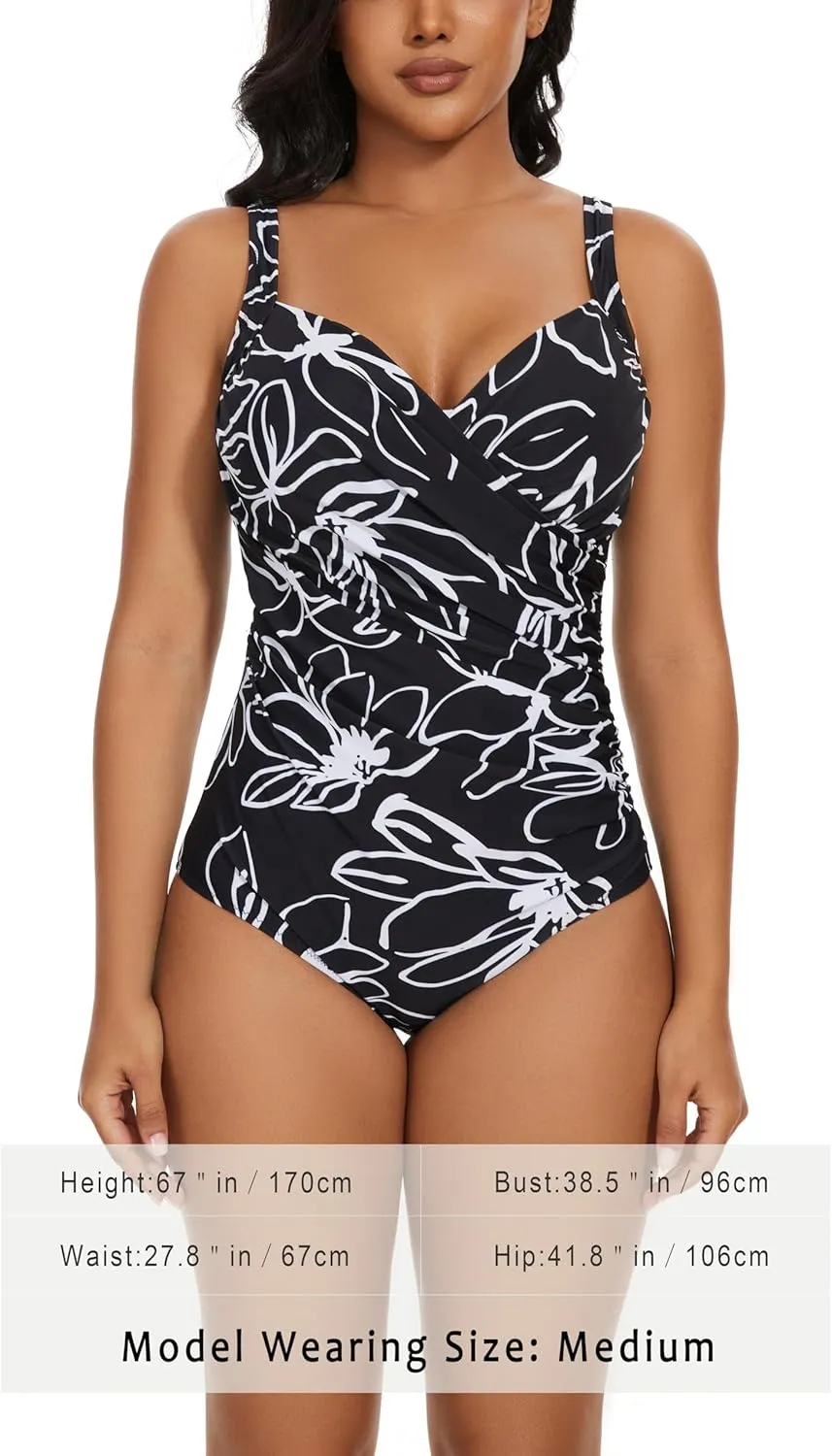 Aqua Regina Plus Size Swimsuit for Women One Piece Bathing Suit Ruched Tummy Control Adjustable Swimwear