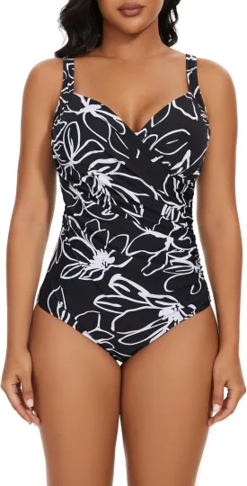 Aqua Regina Plus Size Swimsuit for Women One Piece Bathing Suit Ruched Tummy Control Adjustable Swimwear
