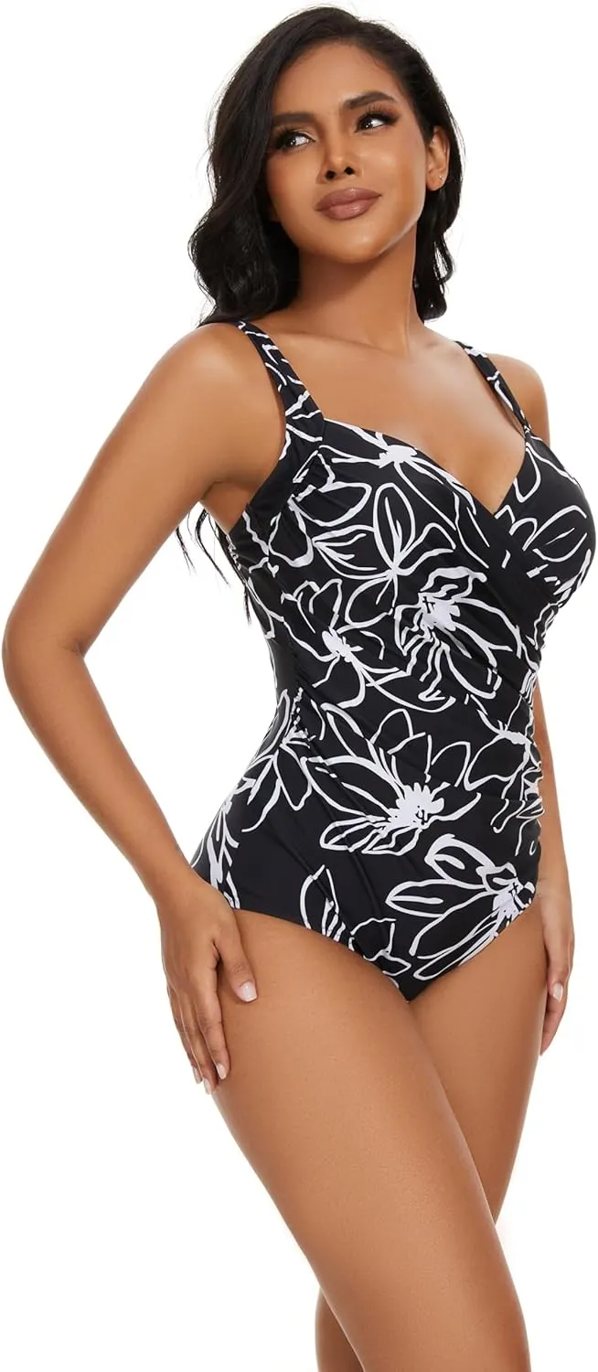 Aqua Regina Plus Size Swimsuit for Women One Piece Bathing Suit Ruched Tummy Control Adjustable Swimwear