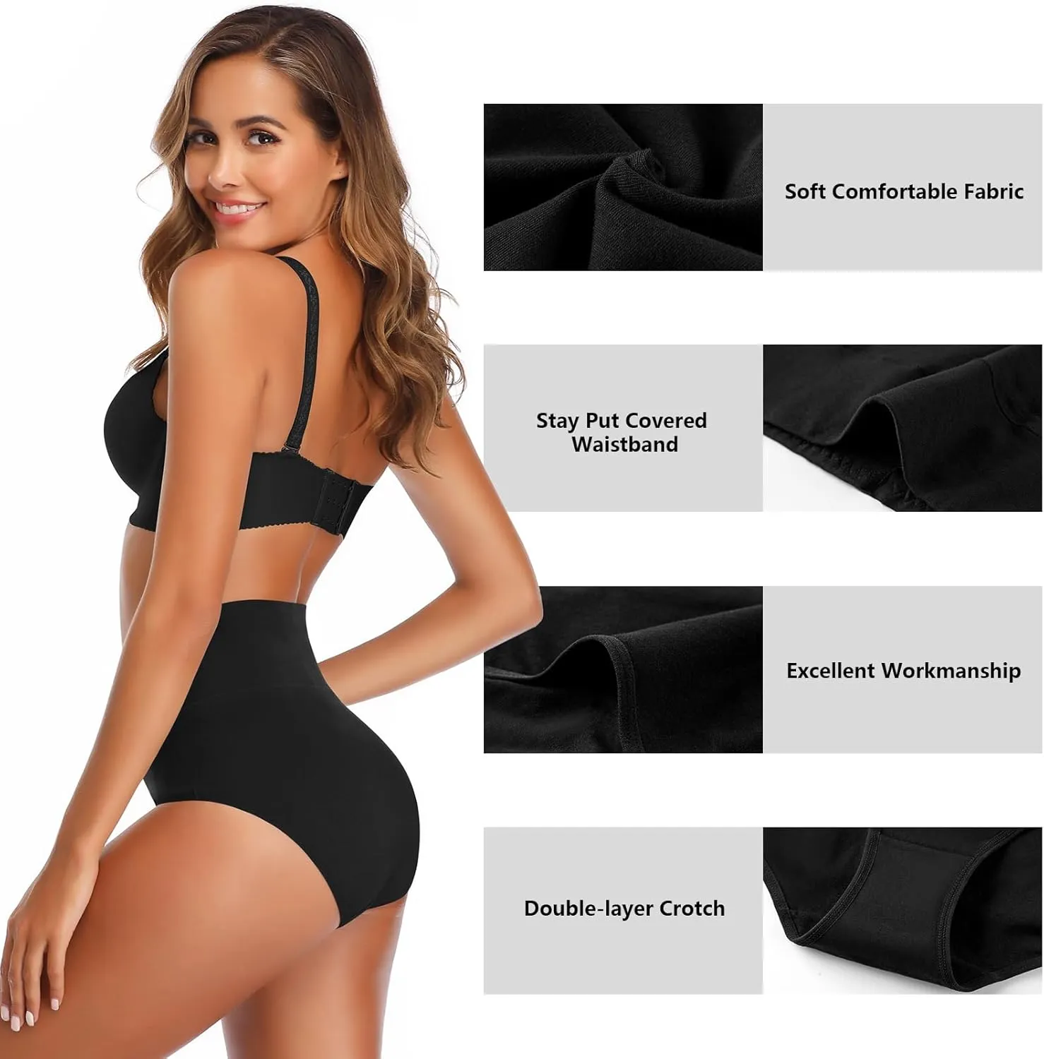 ASIMOON Womens Cotton Underwear High Waisted Slight Tummy Control Panties Soft Breathable Full Coverage Briefs Multipack