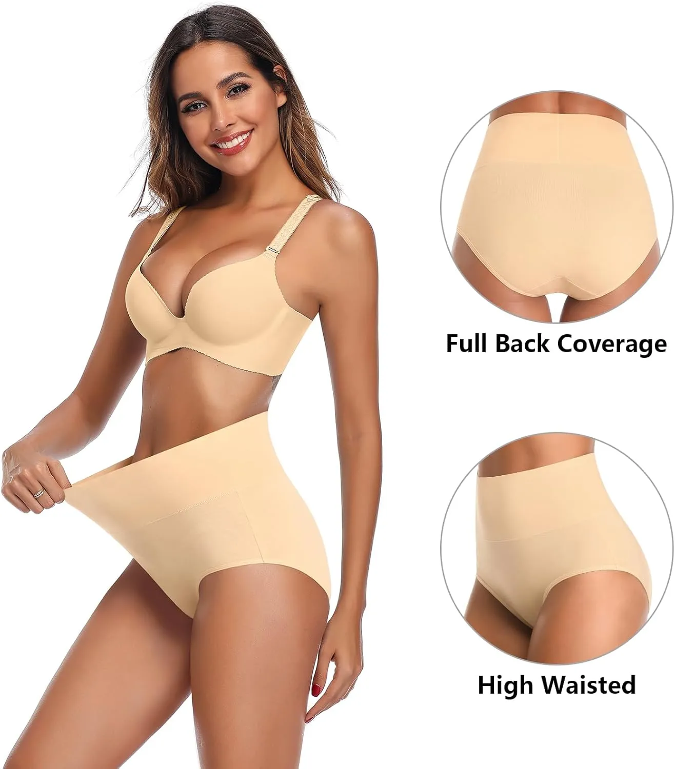 ASIMOON Womens Cotton Underwear High Waisted Slight Tummy Control Panties Soft Breathable Full Coverage Briefs Multipack