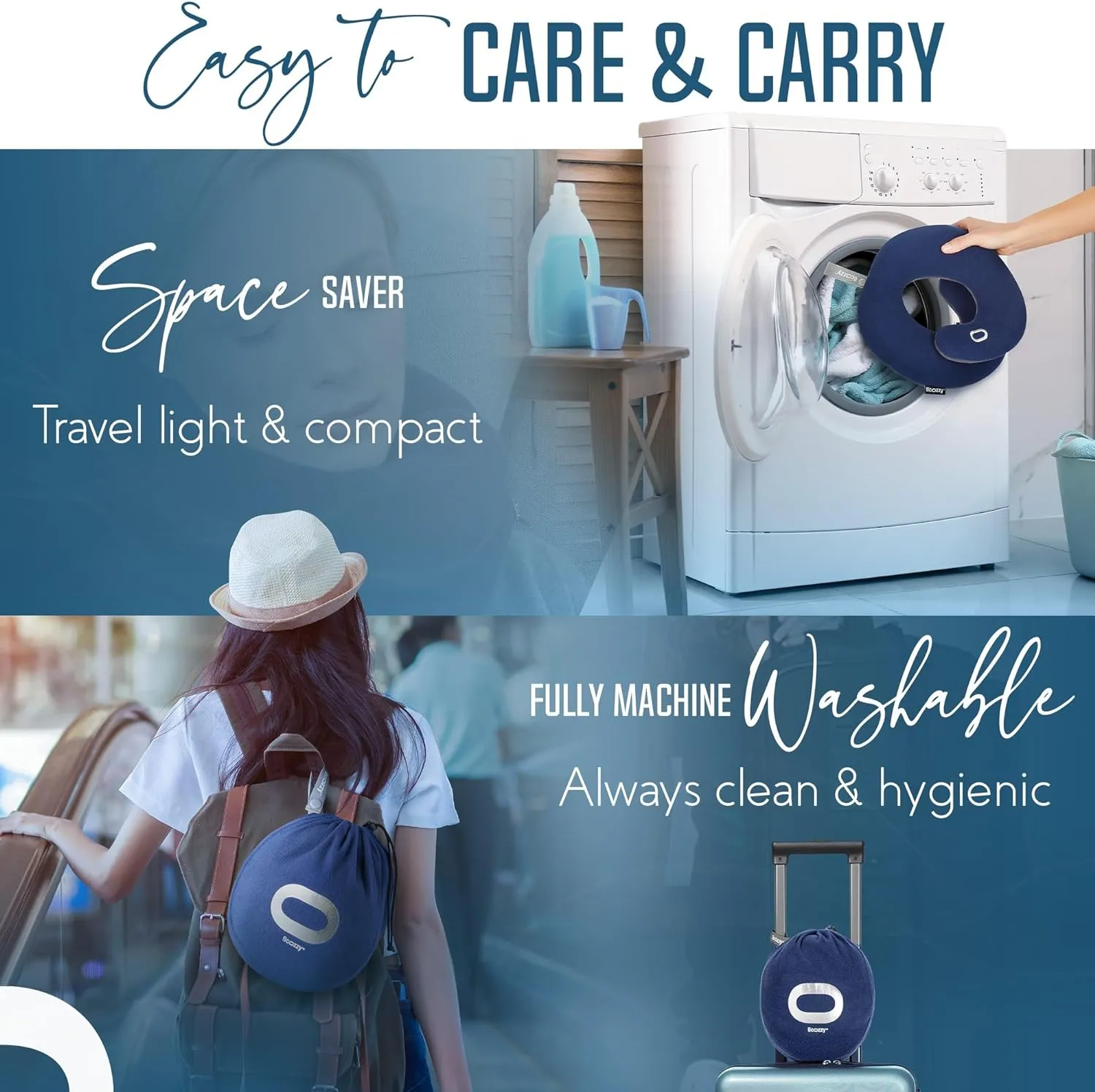 BCOZZY Organic Cotton Double Support Neck Pillow for Travel - 3 Ergonomic Positions for Head, Neck, and Chin Comfort - Ideal for Sleeping Upright on Flights, Cars, and at Home  Large, Navy