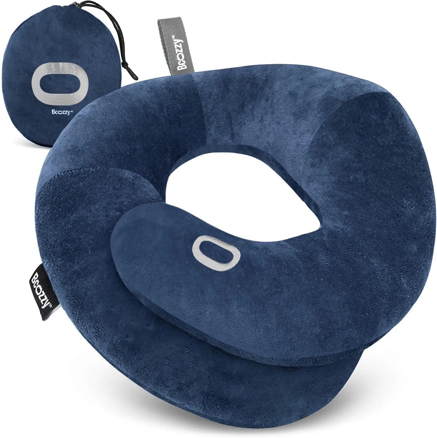 BCOZZY Organic Cotton Double Support Neck Pillow for Travel - 3 Ergonomic Positions for Head, Neck, and Chin Comfort - Ideal for Sleeping Upright on Flights, Cars, and at Home  Large, Navy