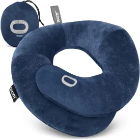 BCOZZY Organic Cotton Double Support Neck Pillow for Travel - 3 Ergonomic Positions for Head, Neck, and Chin Comfort - Ideal for Sleeping Upright on Flights, Cars, and at Home  Large, Navy