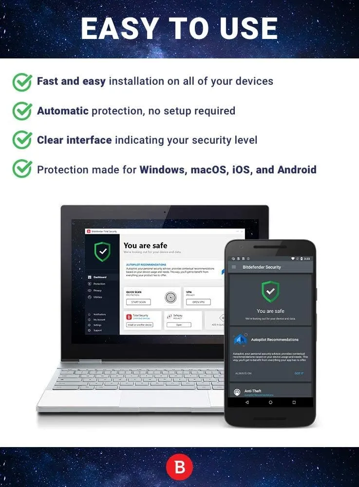 Bitdefender Total Security  Complete Antivirus and Internet Security Suite  5 Devices | 2 year Subscription | PC/Mac | Activation Code by Mail