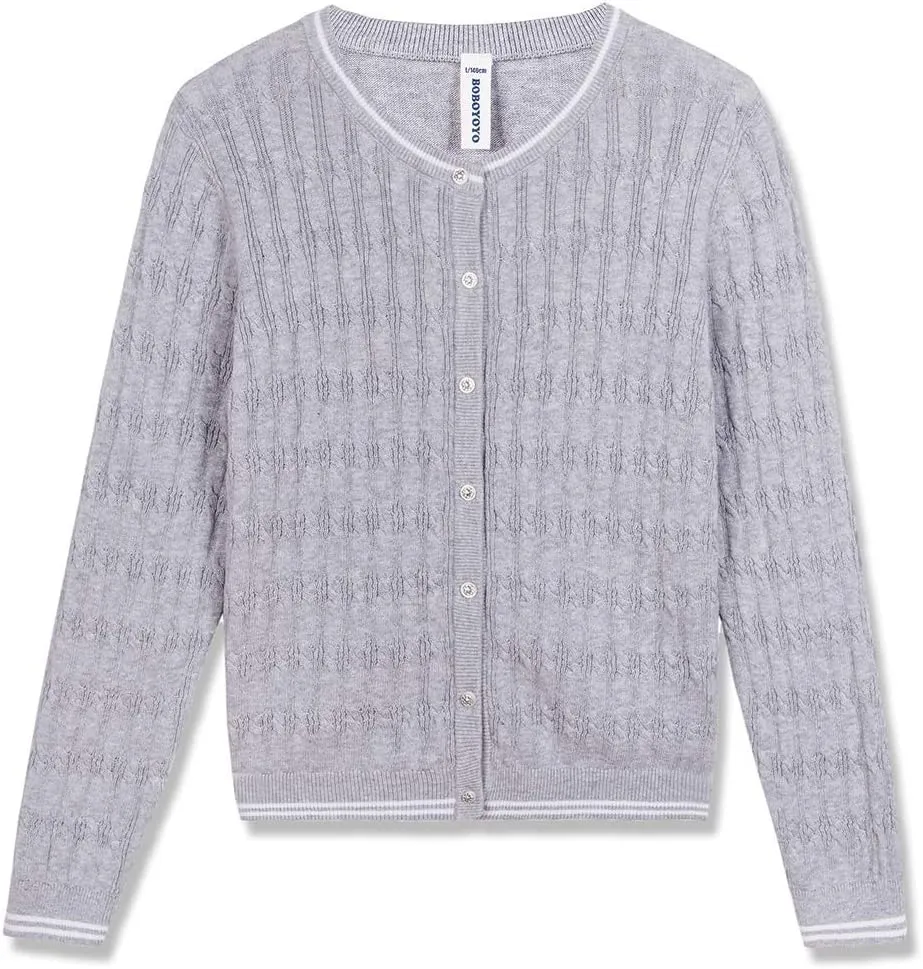 BOBOYOYO Girls Cardigan Kids School Uniform Sweater 100% Cotton Knit Girls Sweaters Button Crewneck Toddler Cardigans