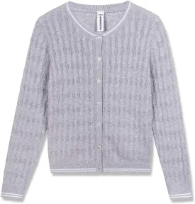 BOBOYOYO Girls Cardigan Kids School Uniform Sweater 100% Cotton Knit Girls Sweaters Button Crewneck Toddler Cardigans