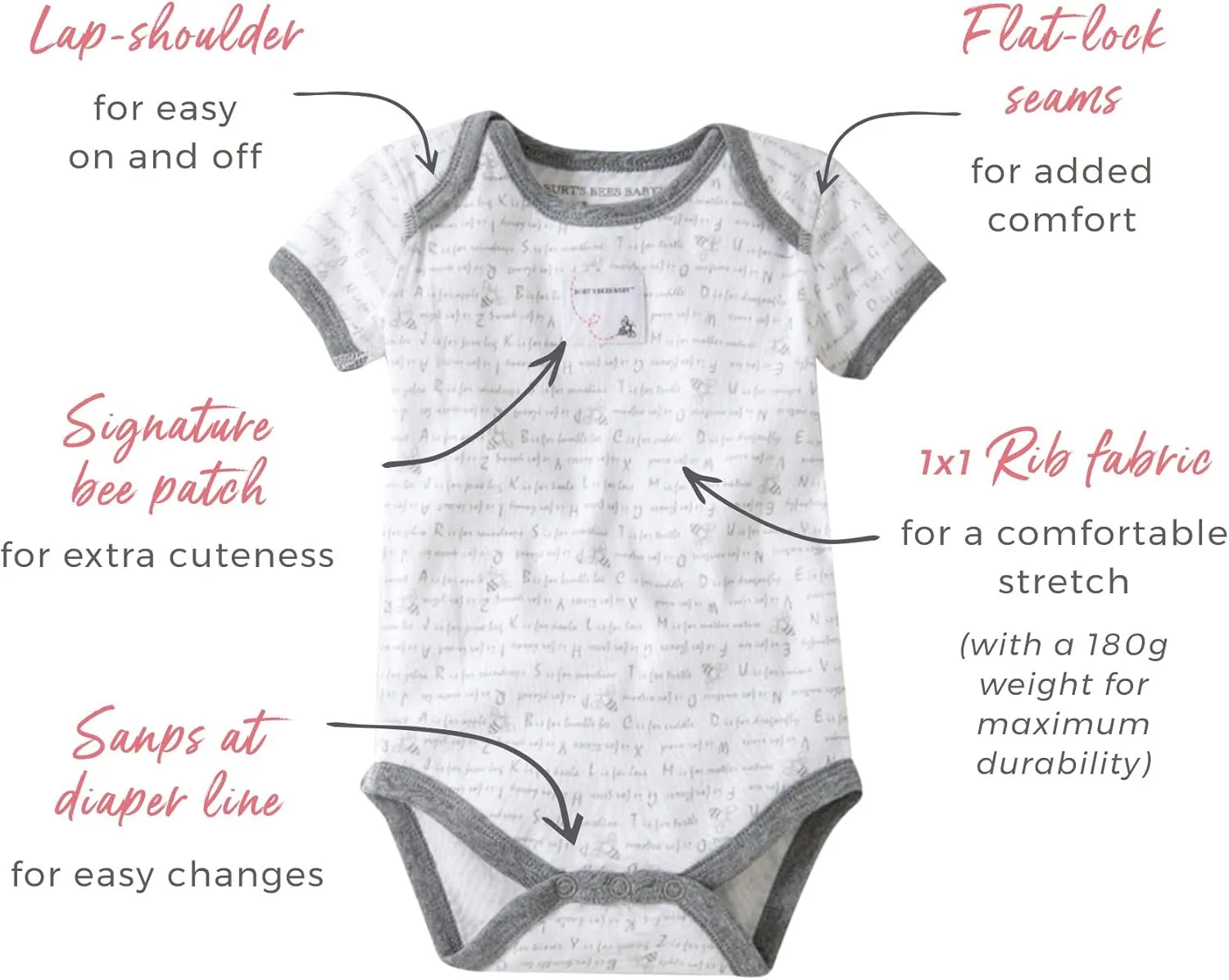 Burt's Bees Baby Unisex Organic Cotton Short and Long Sleeve Bodysuits, 5-Pack
