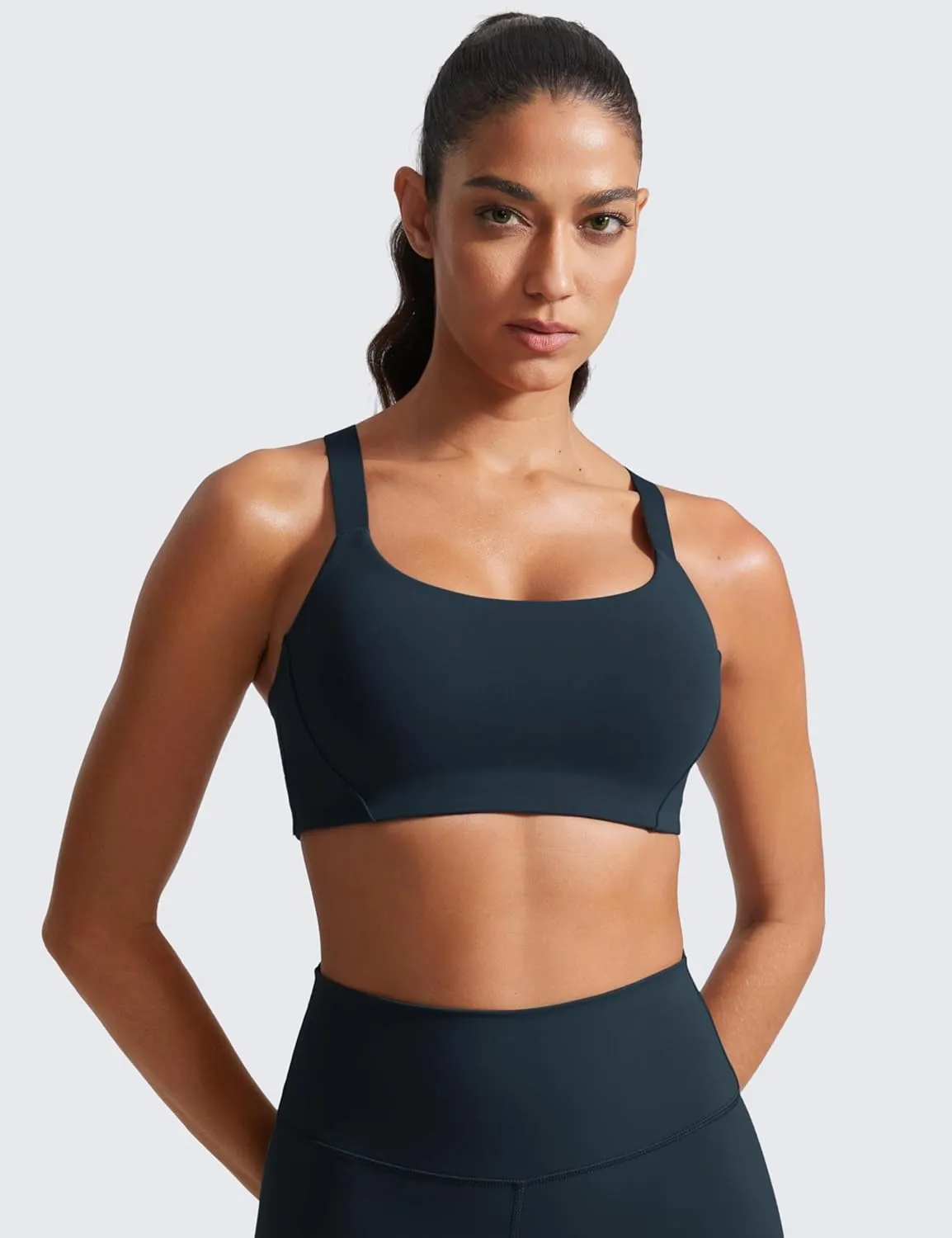 CRZ YOGA Butterlift Womens Racerback Padded Sports Bras - Medium Impact Scoop Neck Adjustable Straps Gym Workout Top