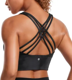 CRZ YOGA Strappy Longline Sports Bras for Women - Wirefree Padded Criss Cross Yoga Cropped Tank Tops