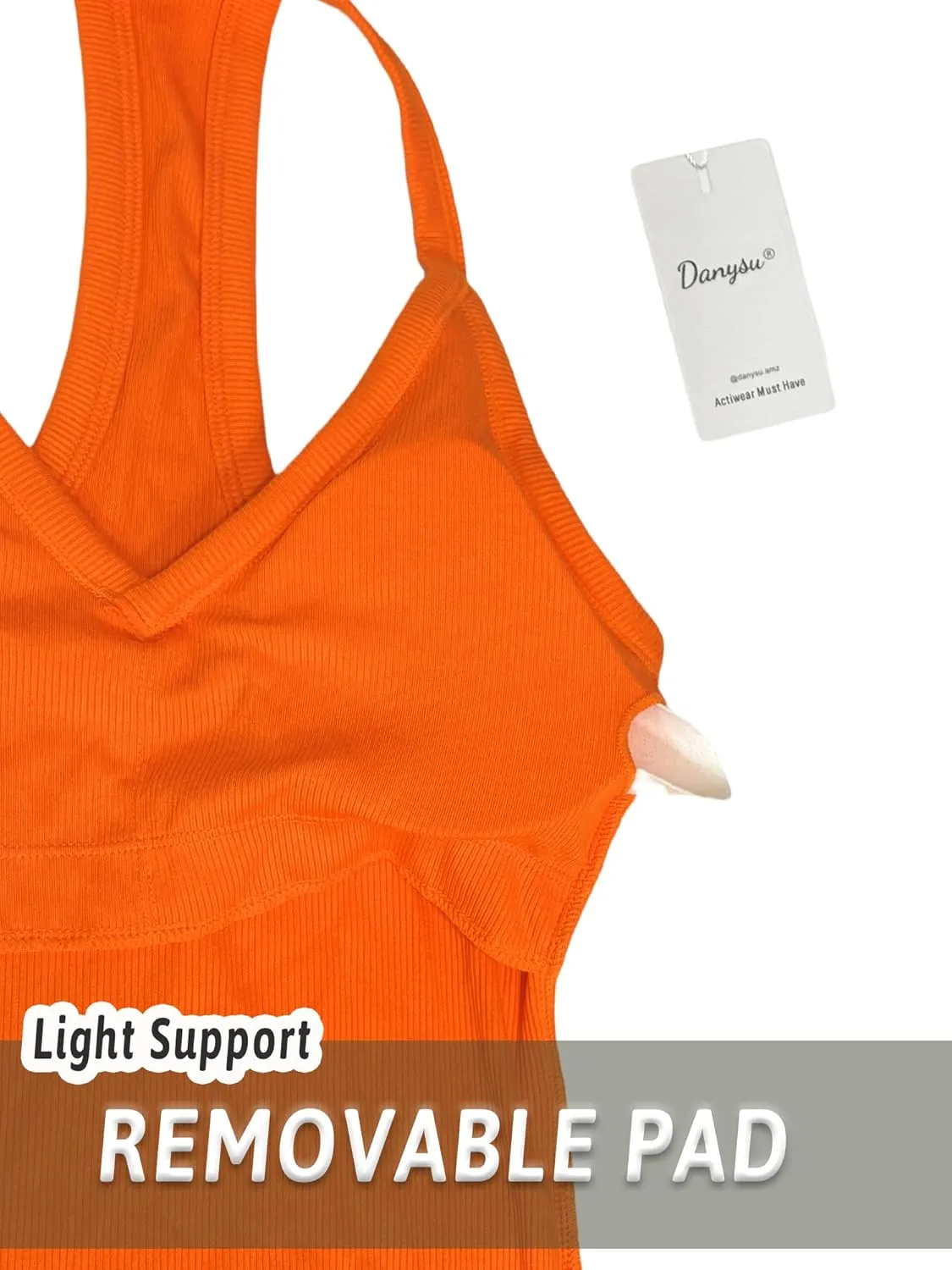 Danysu V Neck Racer Back Tank Top for Women Padded Ribbed Long Tank Fitted Basic Cami Tops