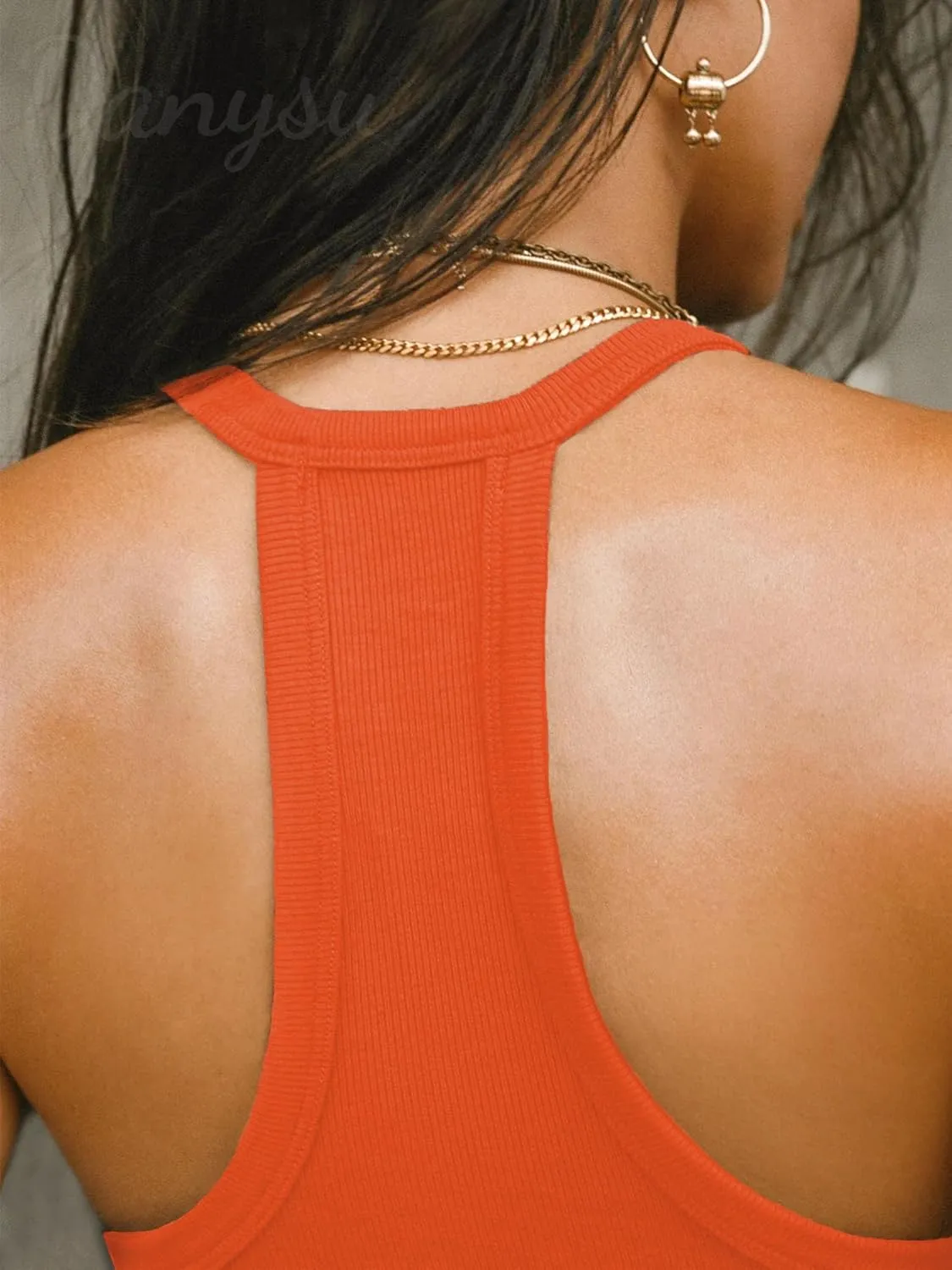 Danysu V Neck Racer Back Tank Top for Women Padded Ribbed Long Tank Fitted Basic Cami Tops