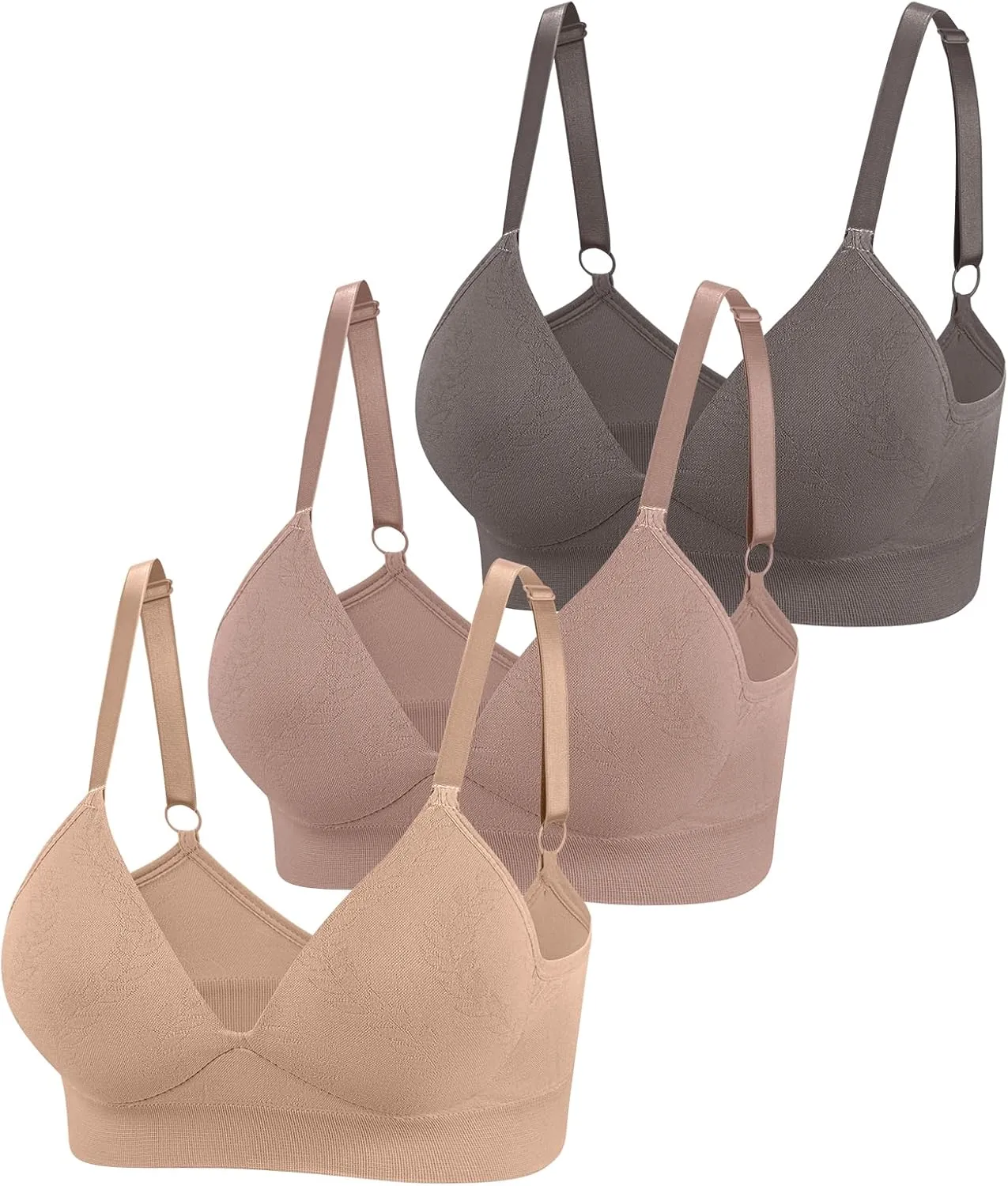 Eleplus 3 Pieces Deep V Wireless Bras for Women Seamless Comfy Bralettes Lightly Lined Multicolors Pack