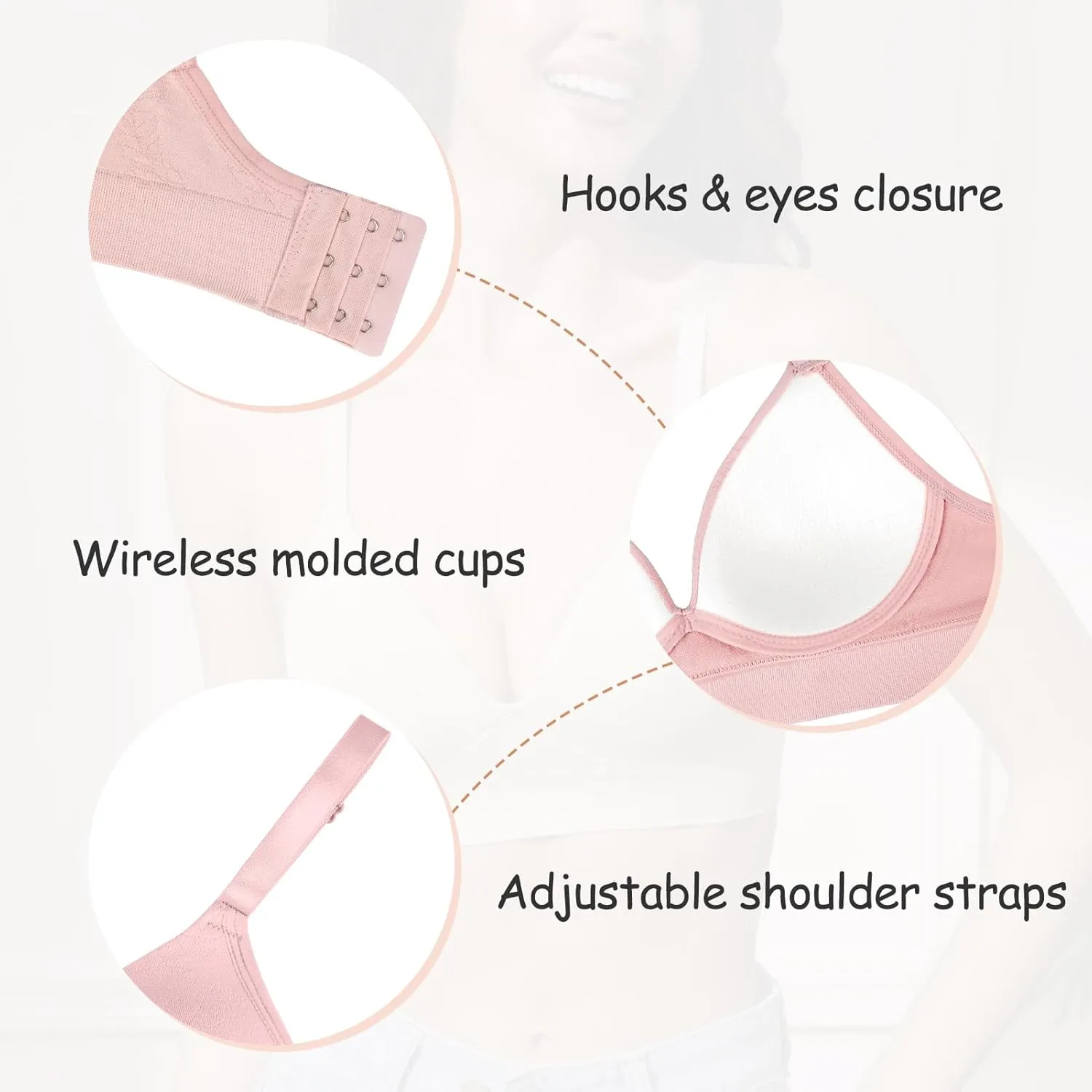 Eleplus 3 Pieces Deep V Wireless Bras for Women Seamless Comfy Bralettes Lightly Lined Multicolors Pack