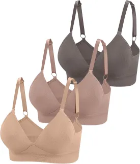 Eleplus 3 Pieces Deep V Wireless Bras for Women Seamless Comfy Bralettes Lightly Lined Multicolors Pack