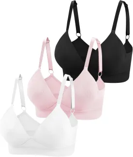 Eleplus 3 Pieces Deep V Wireless Bras for Women Seamless Comfy Bralettes Lightly Lined Multicolors Pack