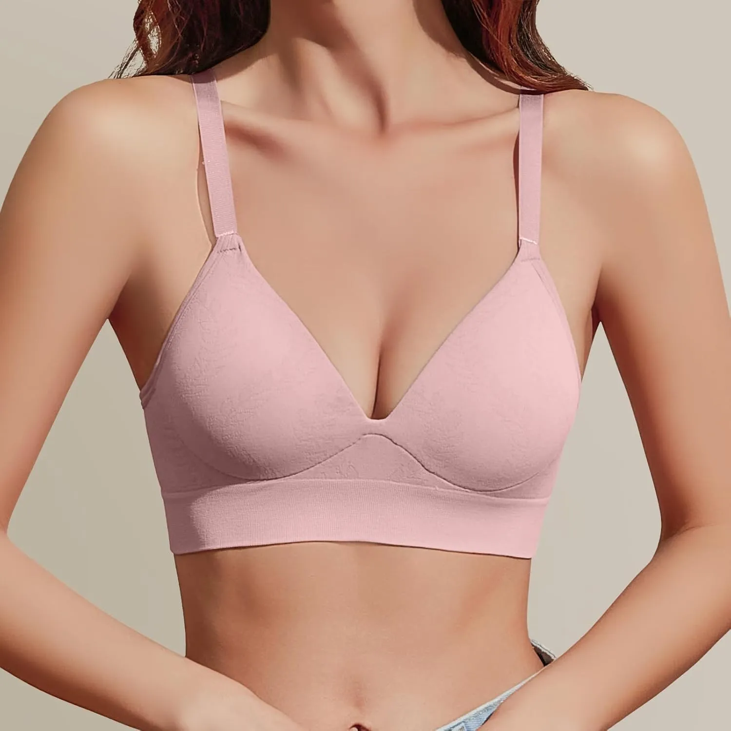 Eleplus 3 Pieces Deep V Wireless Bras for Women Seamless Comfy Bralettes Lightly Lined Multicolors Pack