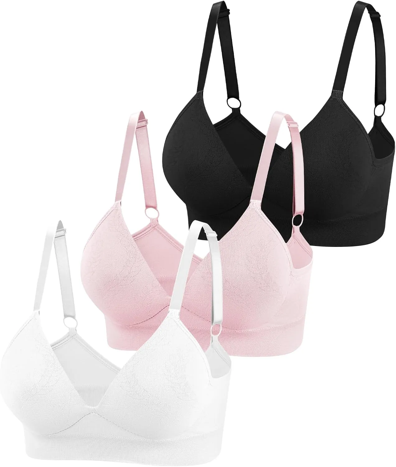 Eleplus 3 Pieces Deep V Wireless Bras for Women Seamless Comfy Bralettes Lightly Lined Multicolors Pack