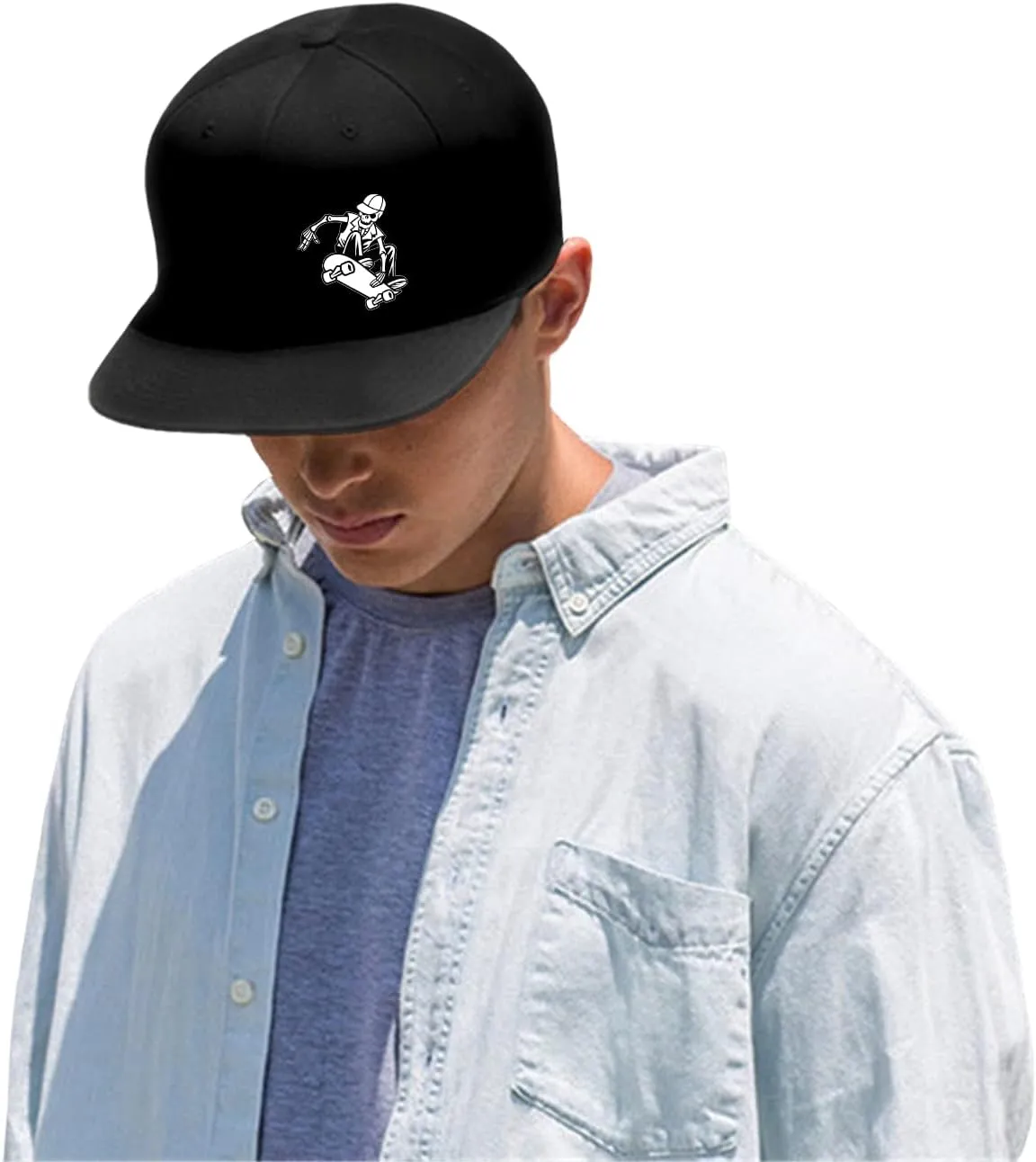 Flat Bill Brim Hat for Men Snap Backpack Men Snapback Hats Trucker Hats Adjustable Men's Baseball Caps Black