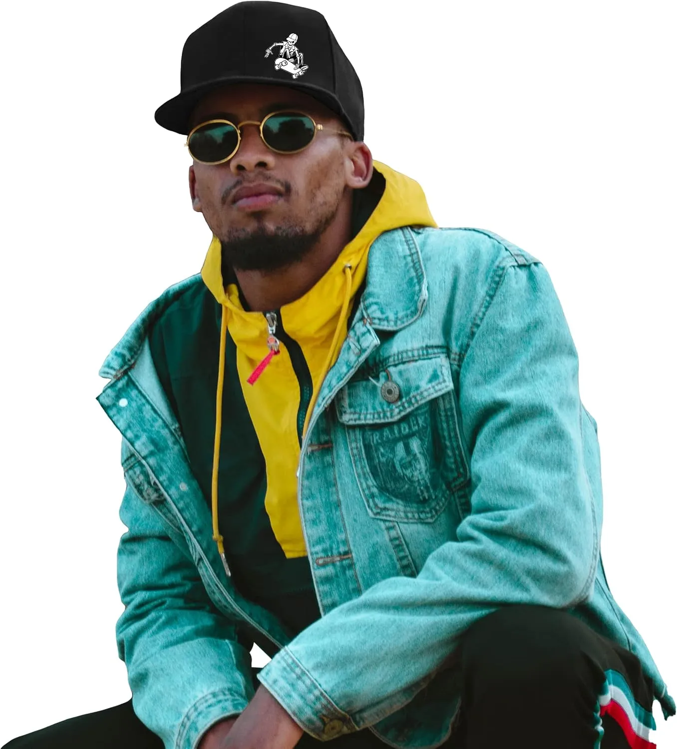 Flat Bill Brim Hat for Men Snap Backpack Men Snapback Hats Trucker Hats Adjustable Men's Baseball Caps Black