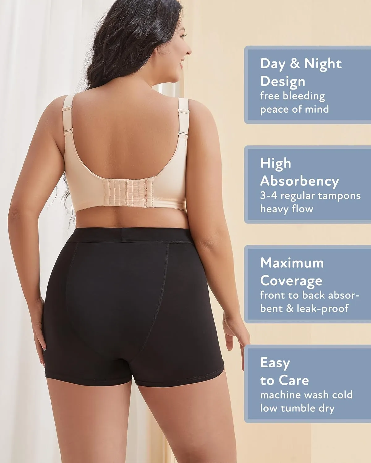 Goat Union 2" Period Underwear Boxer Briefs Boy-shorts, Organic Cotton Lining, Hi-Waisted & Heavy Flow, FSA HSA Approved