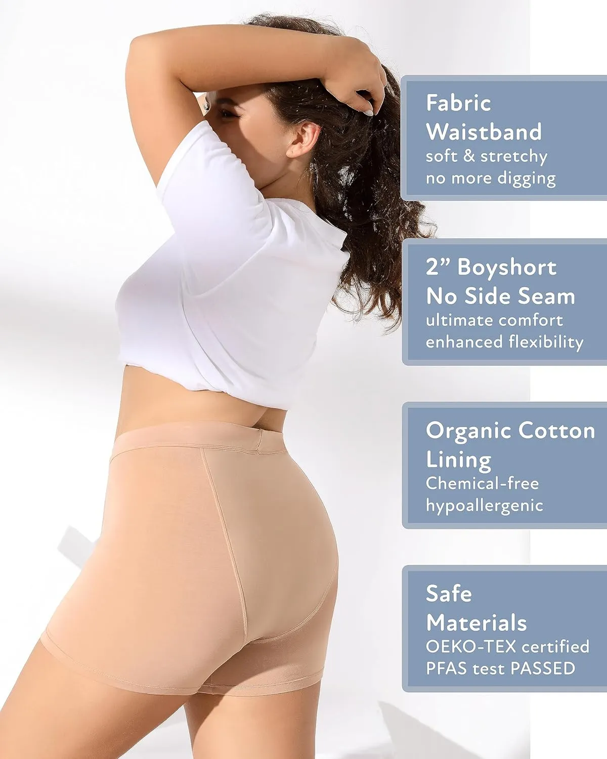 Goat Union 2" Period Underwear Boxer Briefs Boy-shorts, Organic Cotton Lining, Hi-Waisted & Heavy Flow, FSA HSA Approved