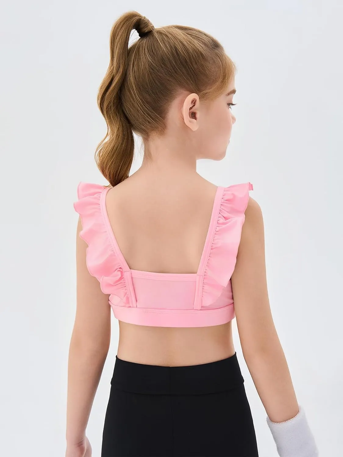 Haloumoning Girls Training Bra Kids Cute Ruffle Sports Bra Workout Yoga Bra Comfort Dance Crop Top