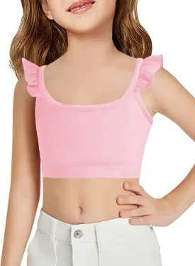 Haloumoning Girls Training Bra Kids Cute Ruffle Sports Bra Workout Yoga Bra Comfort Dance Crop Top