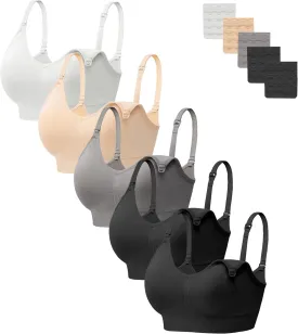 HBselect Women Maternity Bras 5 Pack Nursing Bras for Breastfeeding Seamless Pregnancy Sleep Bralette with Extra Extenders