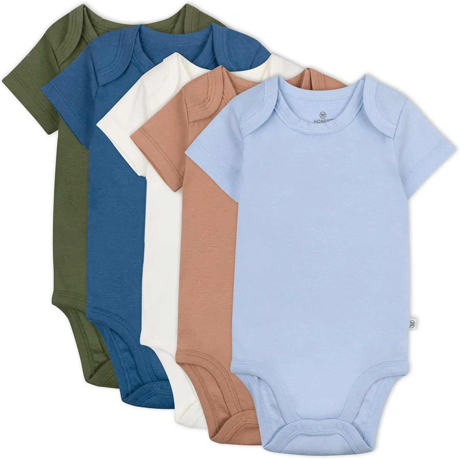 HonestBaby 5-pack Short Sleeve Bodysuits One-piece 100% Organic Cotton for Infant Baby Boys