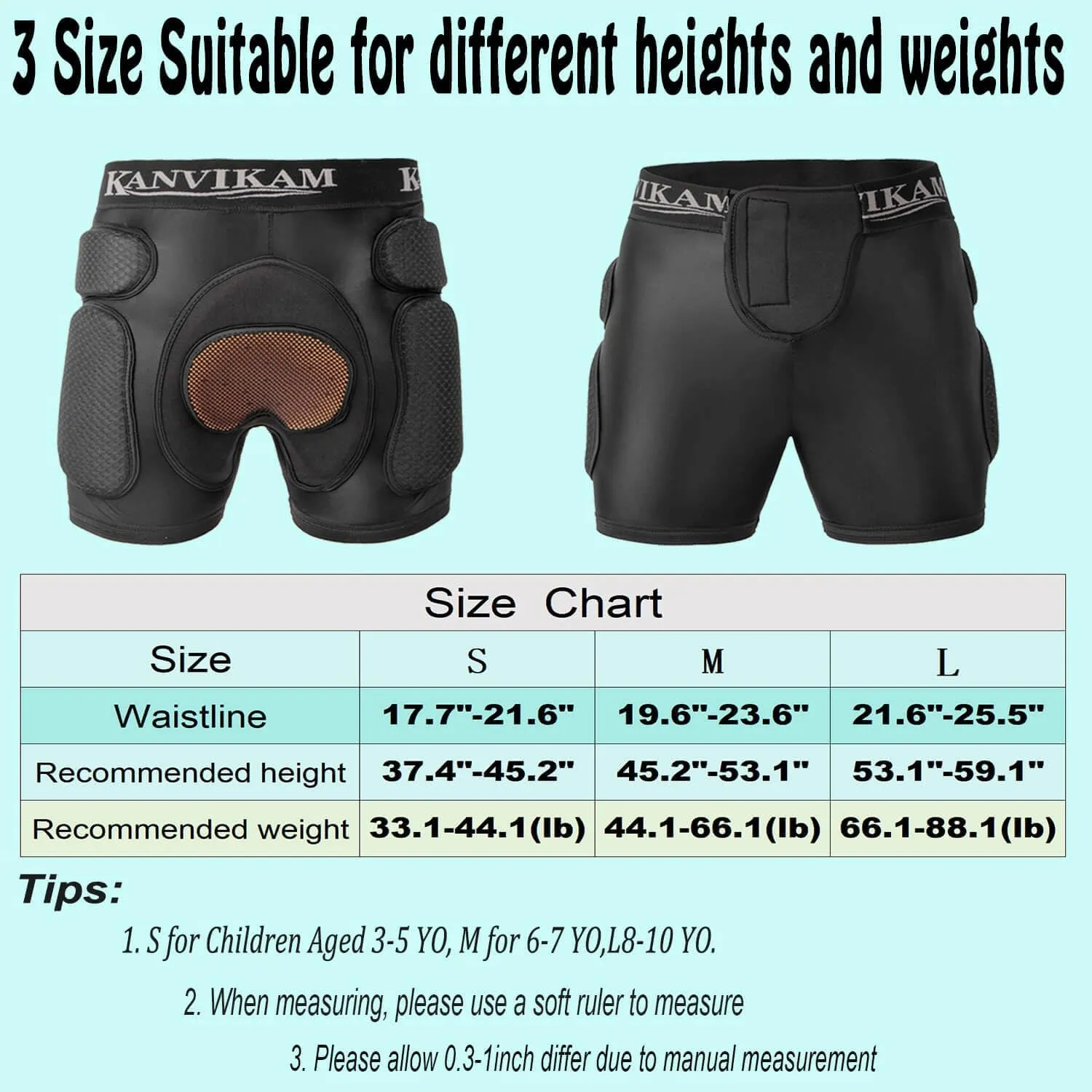 Kids 3D Padded Shorts for Skateboard Ski Cycling,Silicone and EVA Pads Shorty Pants Effectively Protect Child's HIPS Tailbone