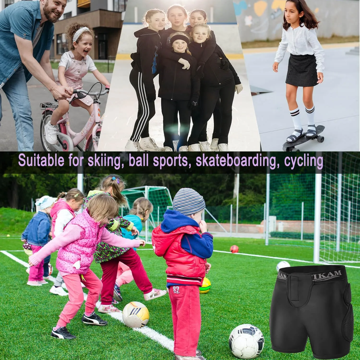 Kids 3D Padded Shorts for Skateboard Ski Cycling,Silicone and EVA Pads Shorty Pants Effectively Protect Child's HIPS Tailbone