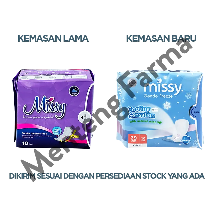 Missy Gentle Freeze Night 29 cm 10 Pads - Pembalut Wanita Khusus Malam Hari