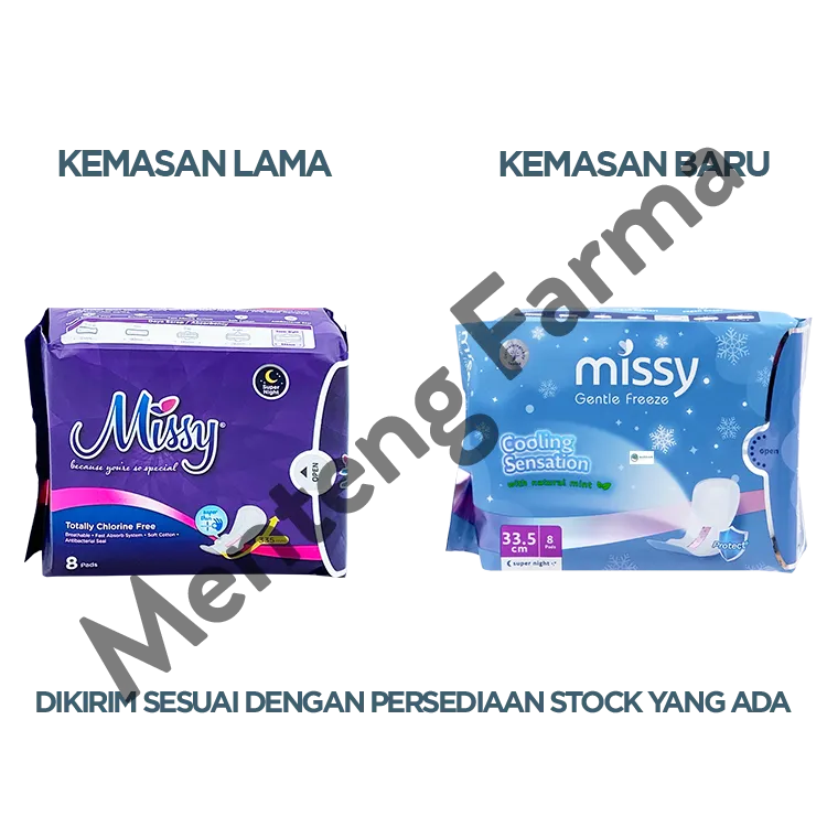 Missy Gentle Freeze Super Night Wings 33,5 cm 8 Pads - Pembalut Wanita Panjang Khusus Malam