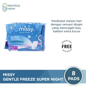 Missy Gentle Freeze Super Night Wings 33,5 cm 8 Pads - Pembalut Wanita Panjang Khusus Malam
