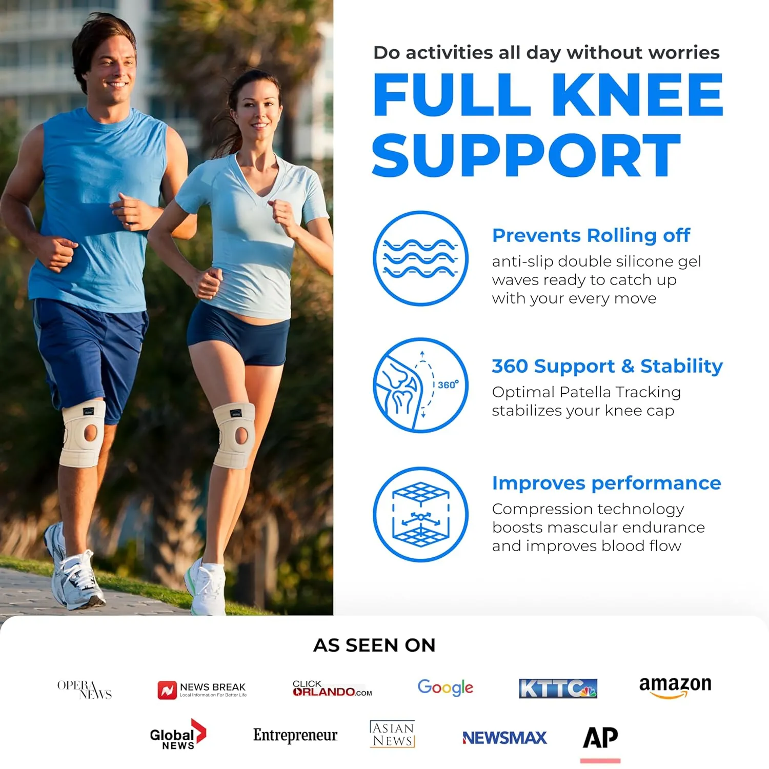Modvel ELITE Knee Brace for Men & Women  Patella Gel Pads & Side Stabilizers for ACL, Meniscus Tear, Arthritis & Injury Recovery  Maximum Support for Running, Sports & Joint Pain Relief
