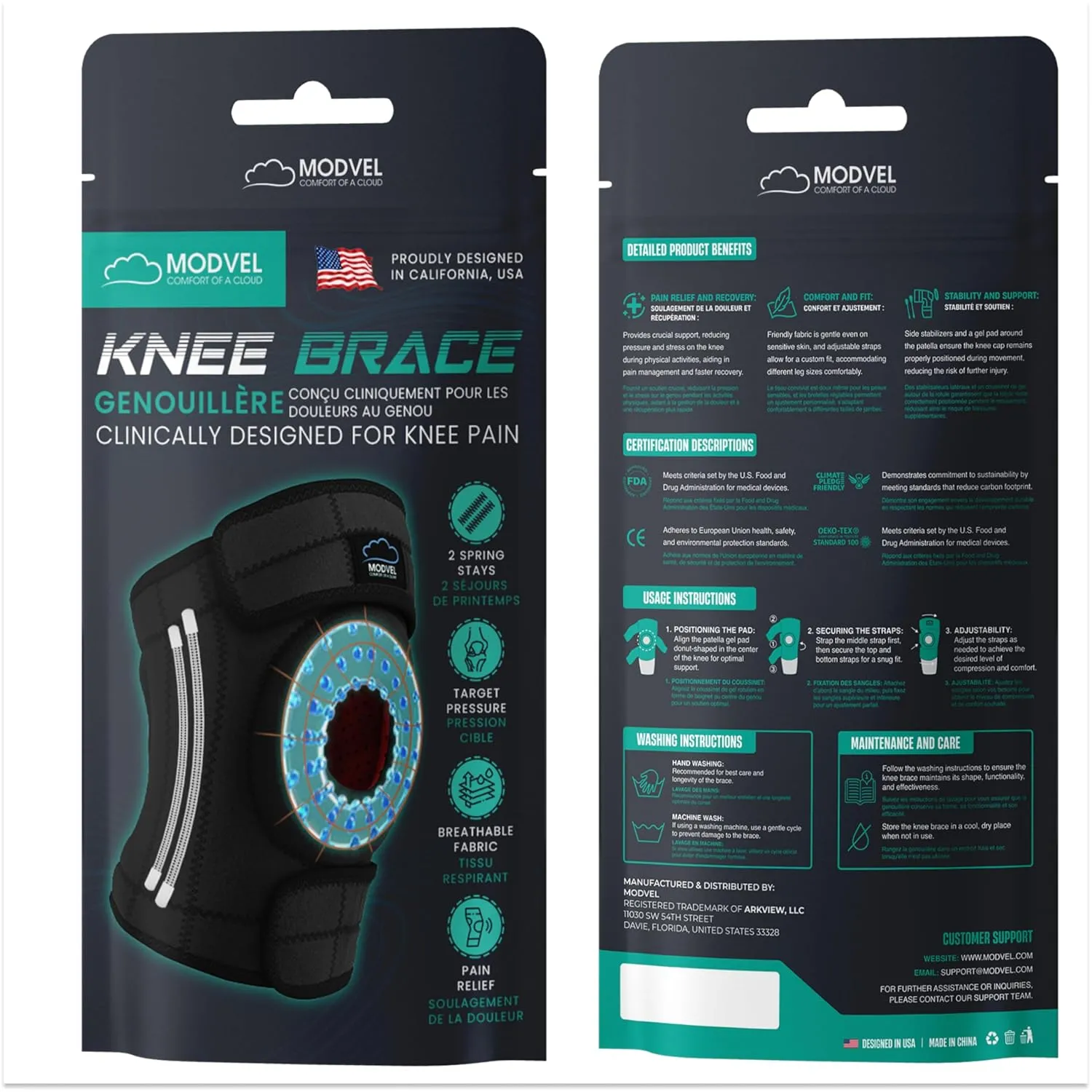 Modvel ELITE Knee Brace for Men & Women  Patella Gel Pads & Side Stabilizers for ACL, Meniscus Tear, Arthritis & Injury Recovery  Maximum Support for Running, Sports & Joint Pain Relief