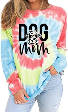 MUZHI Women's Casual Color Block Tie Dye Crewneck Faith Over Fear Long Sleeve Loose Pullover Sweatshirt Tops