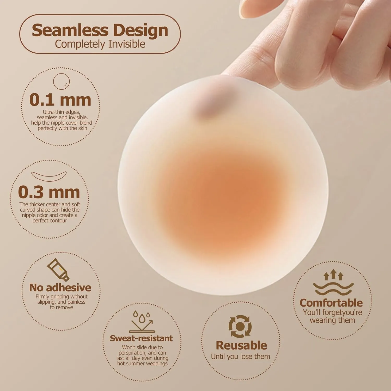 Not Sticky Medical-Grade Silicone Nipple Covers, Natural Grippy Fit Body, Reusable Seamless No-Show Pasties With Travel Box