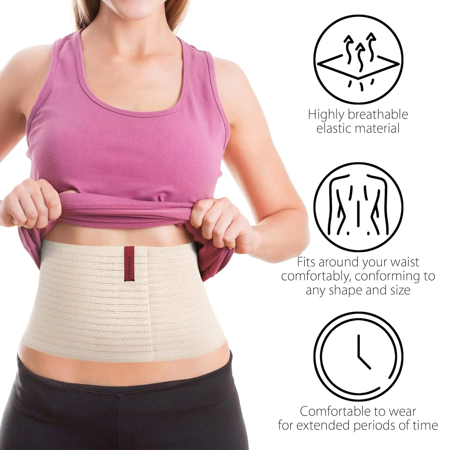 ORTONYX 6.25" Abdominal Binder for Men and Women/Postpartum Post-operative Post-surgery Wrap/Abdomen Navel Umbilical Hernia Support Belt / 524006 Beige S/M