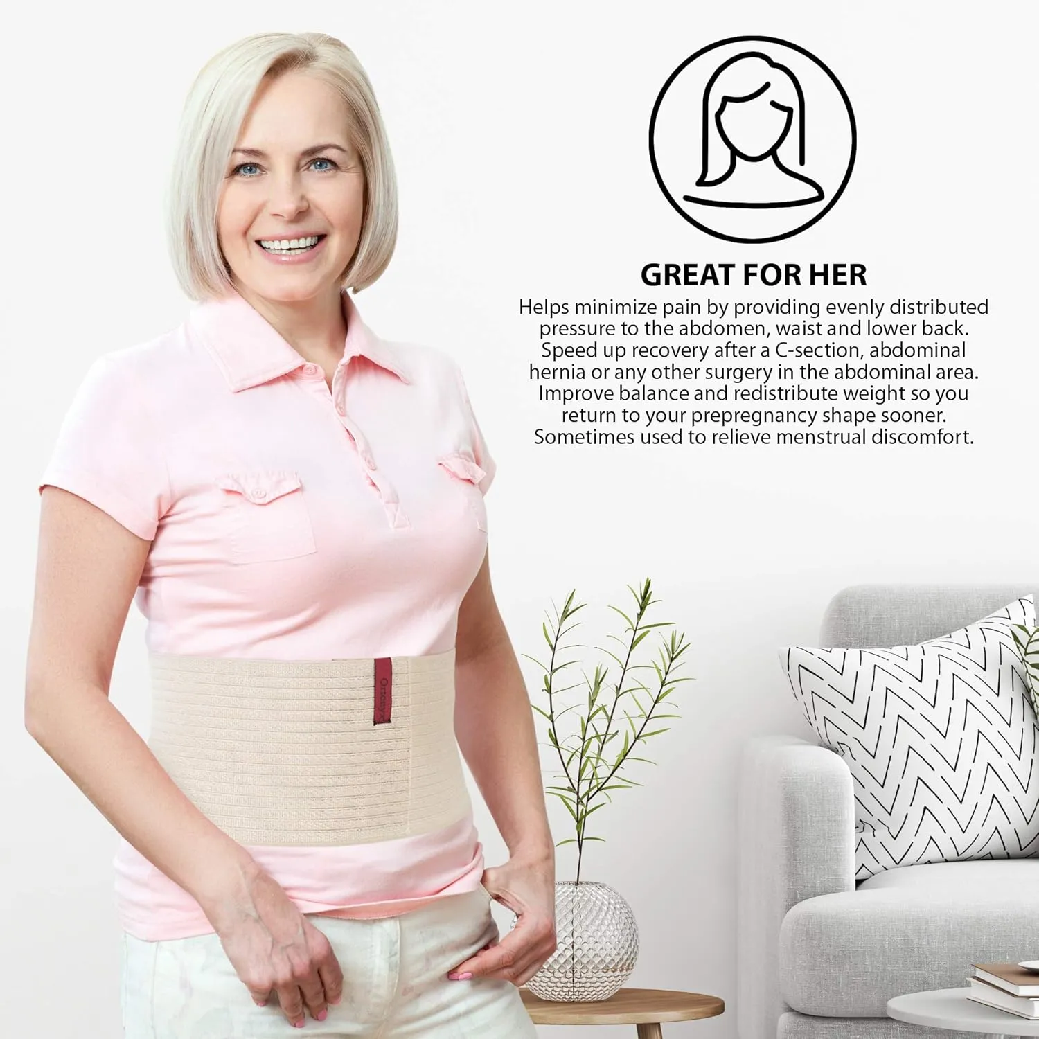ORTONYX 6.25" Abdominal Binder for Men and Women/Postpartum Post-operative Post-surgery Wrap/Abdomen Navel Umbilical Hernia Support Belt / 524006 Beige S/M