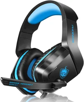PHOINIKAS Gaming Headset, PS5 Headset for PS4, Xbox One, PC, Laptop, Switch, Over Ear Gaming Headphones Noise-Cancelling Mic, Bass Surround - Blue