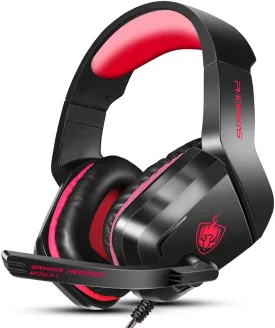 PHOINIKAS H1 Gaming Headset for PS4, Xbox One, PC, Laptop, Switch, Xbox One Headset with Noise-Cancelling Mic, Over Ear Headphones with Bass Surround - Red