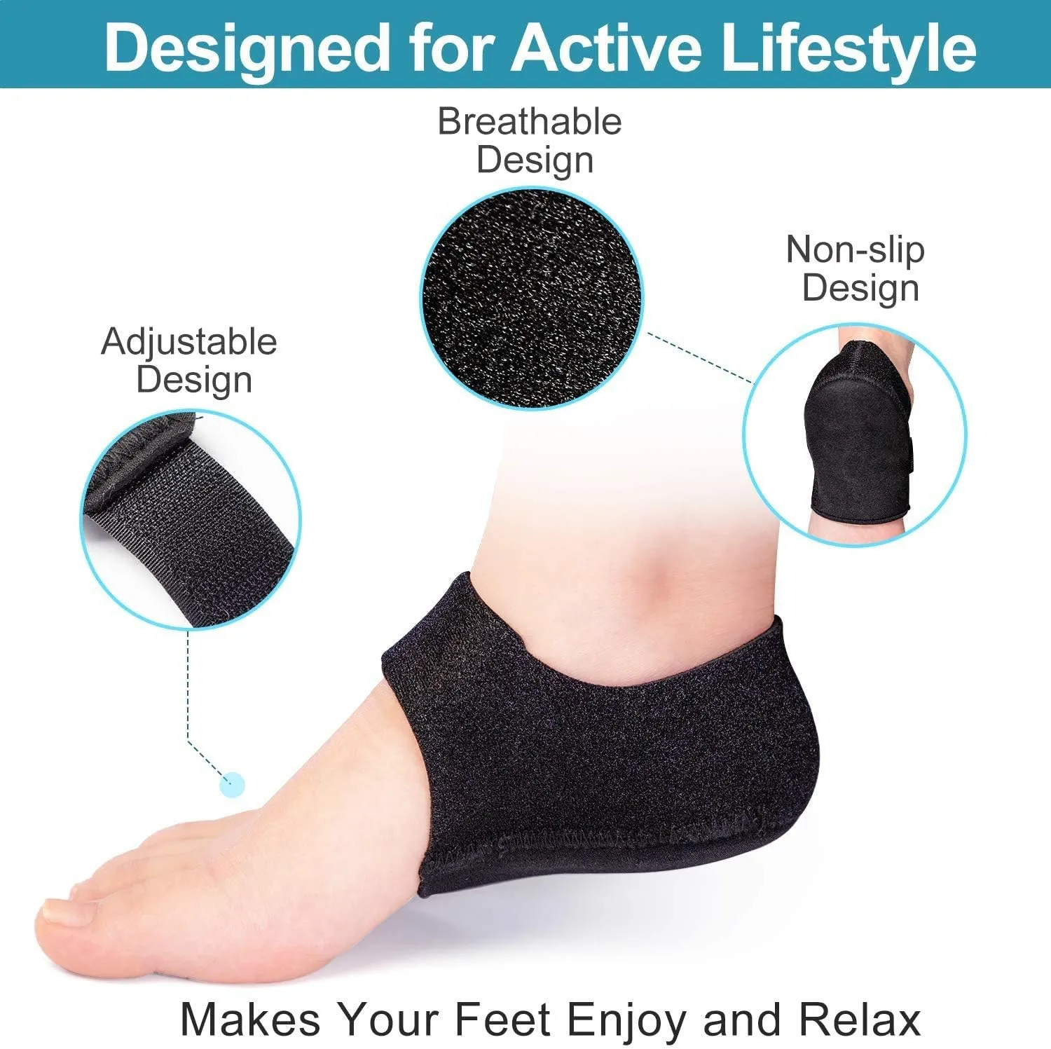 Plantar Fasciitis Heel Cups for Heel Pain Updated Version Heel Protectors/Sleeves Pads, Heel Support for Heel Pain and Spur, Cracked Heels for Women and Men (Black, M 5-8 / W 6-9.5)