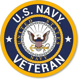 Round U.S Navy Veteran Sticker (United States Navy Vinyl, Naval Vet Seaman Bumper Decal for Cars, Trucks (7 inch) USN Licensed