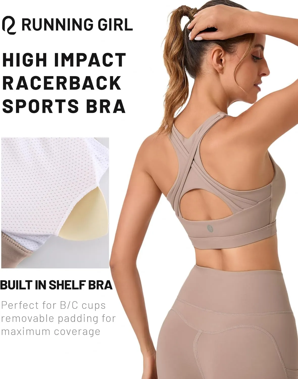 RUNNING GIRL High Impact Sports Bras for Women High Support Womens Sports Bra Racerback Workout Running Bra