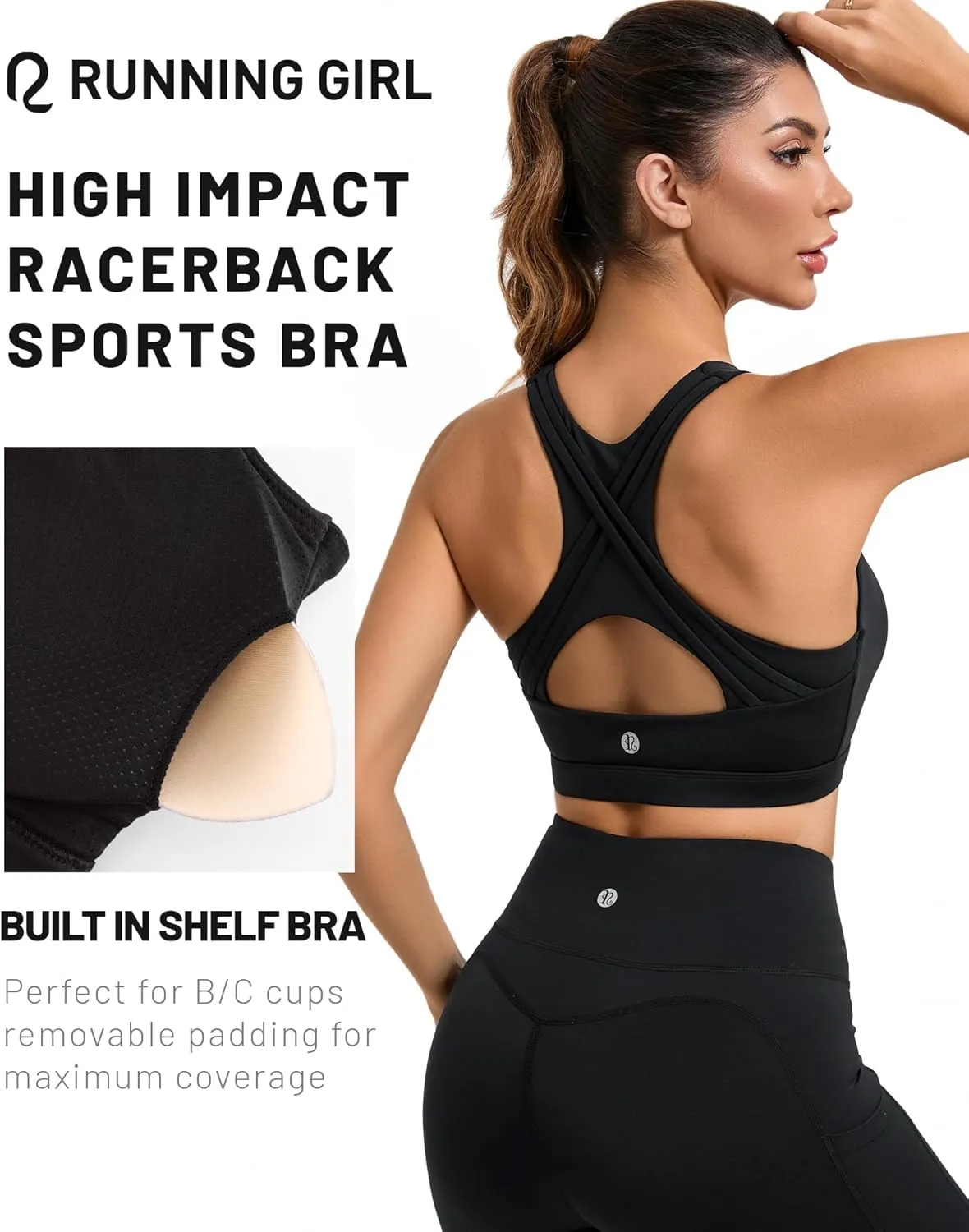 RUNNING GIRL High Impact Sports Bras for Women High Support Womens Sports Bra Racerback Workout Running Bra