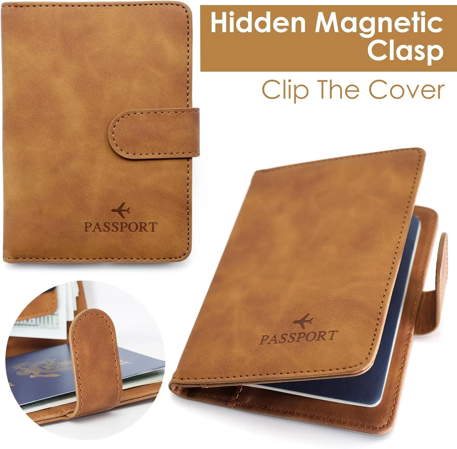 Sizobi Passport Holder Covers Case, Cute Passport Book, Waterproof PU Leather Passport Wallet, International Travel Must Haves Travel Accessories for Women Men, Cruise Ship Essentials(Brown)